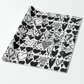 Patroon op het hart, zwart hart, zwart en wit cadeaupapier (Uitgerold)