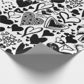 Patroon op het hart, zwart hart, zwart en wit cadeaupapier (Hoek)