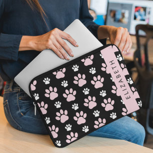 Patroon op poten, roze poten, langpoten, Jouw naam Laptop Sleeve