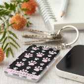 Patroon op poten, roze poten, langpoten, Jouw naam Sleutelhanger (Voorkant Rechts)