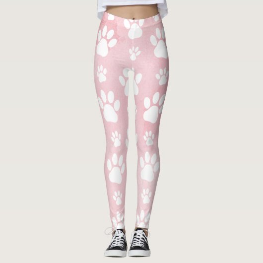 Patroon op poten, witte poten, Waterverven, roze Leggings (Voorkant)