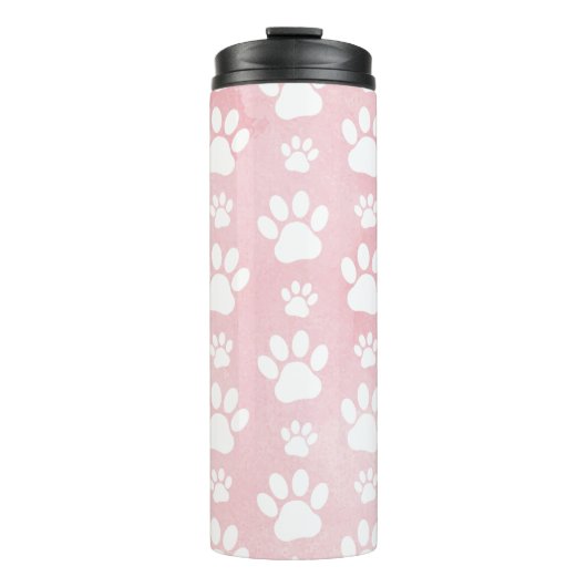 Patroon op poten, witte poten, Waterverven, roze Thermosbeker (Voorkant)