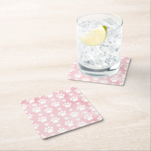 Patroon op poten, witte poten, Waterverven, roze Vierkante Kartonnen Onderzetter