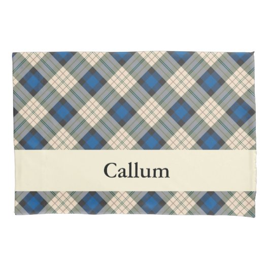 Patroon op tartan - traditioneel blauw beige kussensloop (Voorkant)