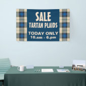 Patroon op tartan - traditioneel blauw beige spandoek (Beurs)