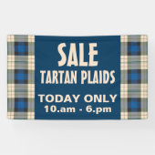 Patroon op tartan - traditioneel blauw beige spandoek (Horizontaal)