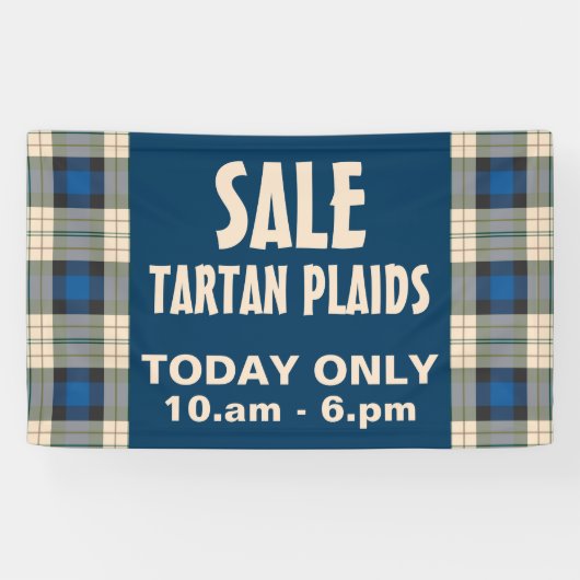 Patroon op tartan - traditioneel blauw beige spandoek (Horizontaal)