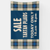 Patroon op tartan - traditioneel blauw beige spandoek (Verticaal)