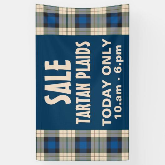 Patroon op tartan - traditioneel blauw beige spandoek (Verticaal)