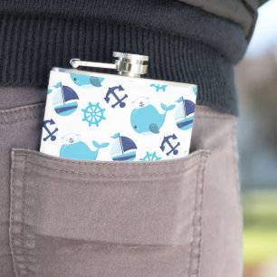 Patroon op walvissen, walvissen, blauwe walvissen heupfles