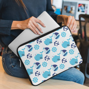 Patroon op walvissen, walvissen, blauwe walvissen laptop sleeve