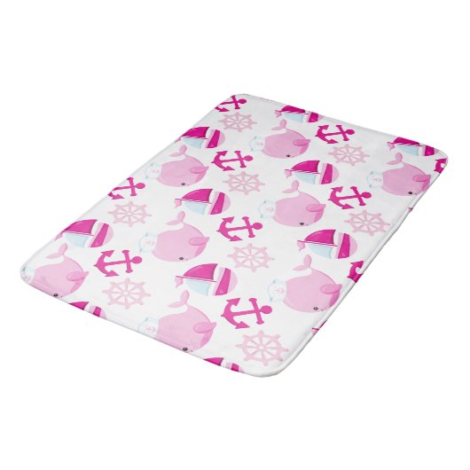 Patroon op walvissen, walvissen, roze walvissen badmat (Gekanteld)