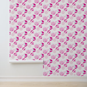 Patroon op walvissen, walvissen, roze walvissen behang