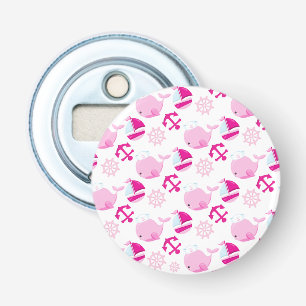 Patroon op walvissen, walvissen, roze walvissen button flesopener