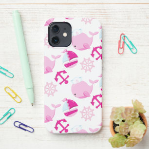 Patroon op walvissen, walvissen, roze walvissen iPhone 12 hoesje