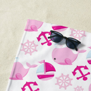 Patroon op walvissen, walvissen, roze walvissen strandlaken