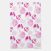 Patroon op walvissen, walvissen, roze walvissen theedoek (Verticaal)