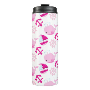 Patroon op walvissen, walvissen, roze walvissen thermosbeker
