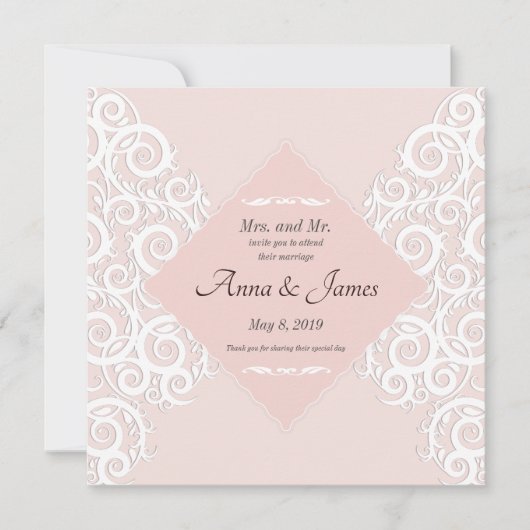 Patroon Ornament op roze bruiloft uitnodiging (Voorkant)