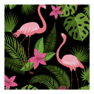 Patroon Pauwblauw Roze met Bloem Perfect Poster