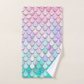 PATROON, PINK EN BLAUWGROEN MET GIRLS MERMAID SCAL BAD HANDDOEK (Handdoek)