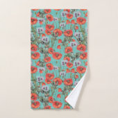Patroon rode en Aqua Poppies Bad Handdoek (Handdoek)