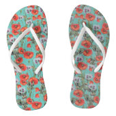 Patroon rode en Aqua Poppies Teenslippers (Voetbed)