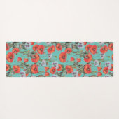Patroon rode en Aqua Poppies Yogamat (Achterkant (horizontaal))