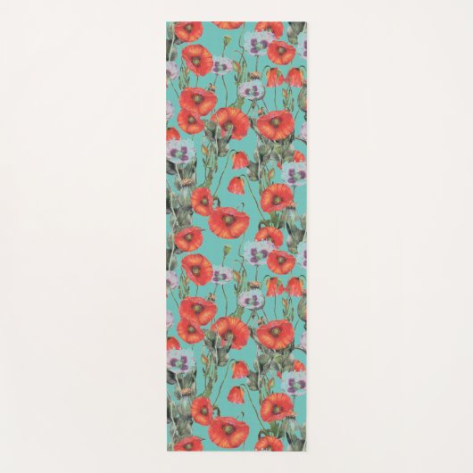 Patroon rode en Aqua Poppies Yogamat (Voorkant)