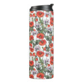 Patroon rode en Paarse papavers Thermosbeker (Gedraaid links)