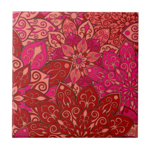 patroon rode en roze mandala tegeltje