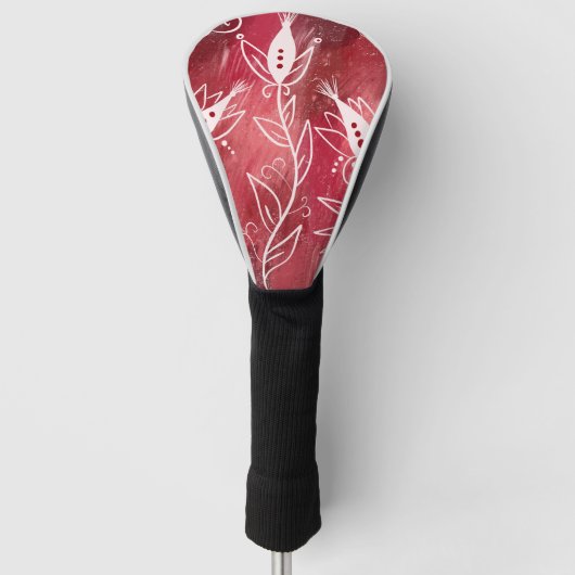Patroon rode en witte flora golfheadcover (Voorkant)