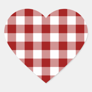 Patroon rode en witte gingham hart sticker