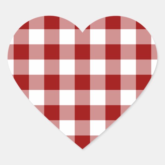 Patroon rode en witte gingham hart sticker (Voorkant)