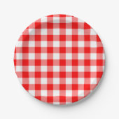 Patroon rode en witte gingham papieren bordje (Voorkant)