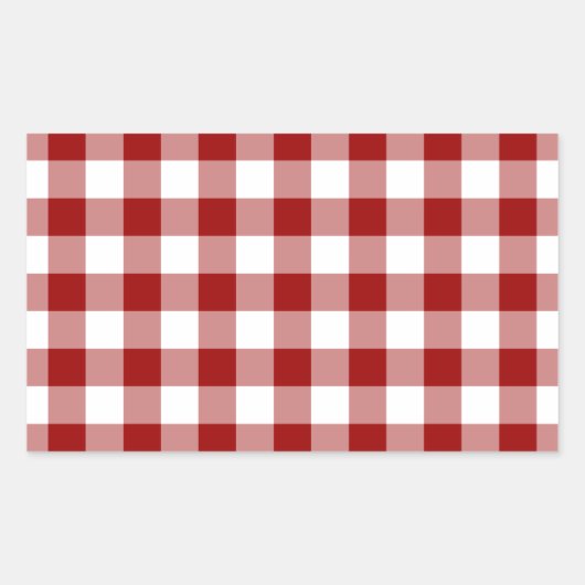 Patroon rode en witte gingham rechthoekige sticker (Voorkant)