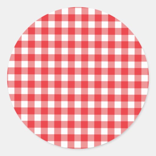 Patroon rode en witte gingham ronde sticker (Voorkant)