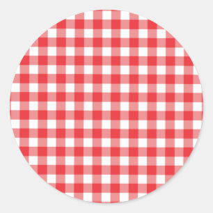Patroon rode en witte gingham ronde sticker