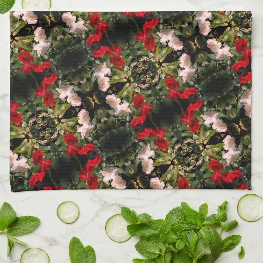Patroon rode en witte Rozen Theedoek (Gevouwen)