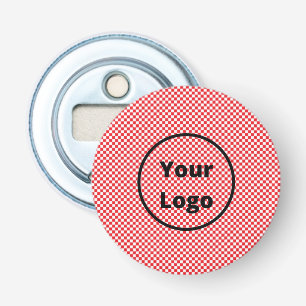 Patroon rode en witte schaakplaat button flesopener