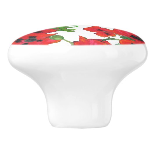 Patroon rode en zwarte oosterse papavers op wit keramische knop (Zijkant)