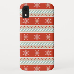 Patroon rode Mint Stripes Snowflakes iPhone XR Hoesje