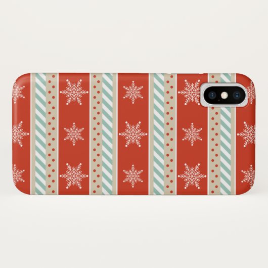Patroon rode Mint Stripes Snowflakes Case-Mate iPhone Case (Achterkant (horizontaal))