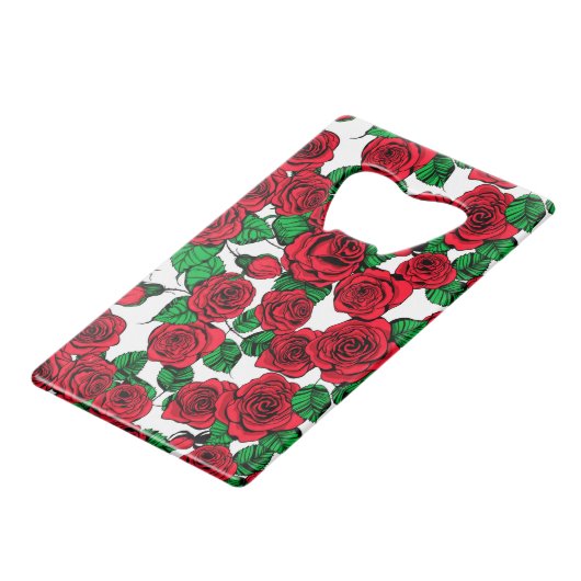 patroon rode rozen kredietkaart flessenopener (Achterkant Gekanteld)