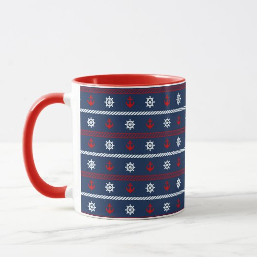 Patroon rode witte en blauwe oceaan mok (Links)