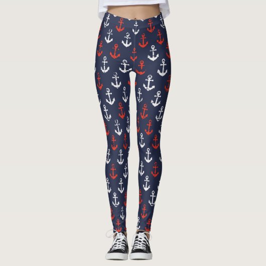 Patroon rode witte en blauwe zee leggings (Voorkant)