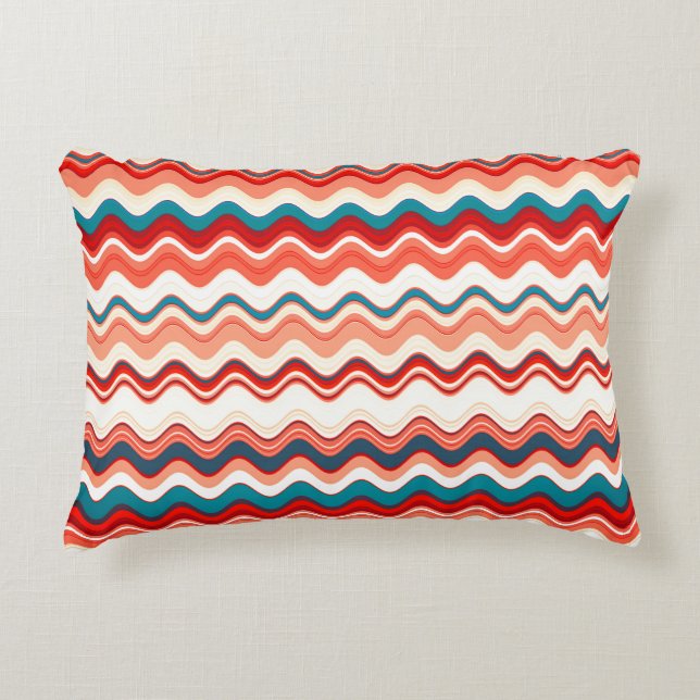 Patroon rood en blauw Wavy Accent Kussen (Voorkant)