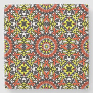 Patroon rood, wit, geel en zwart Mandala Stenen Onderzetter