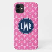 Patroon roonkleurige en blauwe monogram Case-Mate iPhone case (Achterkant)