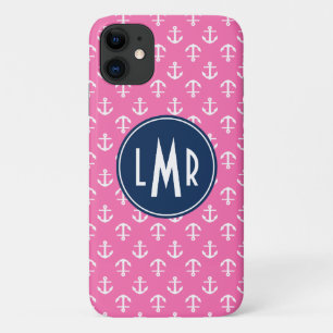 Patroon roonkleurige en blauwe monogram iPhone 11 hoesje
